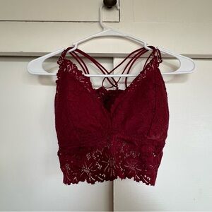 PINK Deep Red Lace Bralette w/ Criss Cross Straps